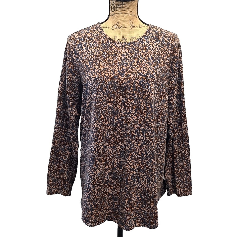 Pure J Jill Long Sleeve Shirttail T Shirt Brown Abstract Paisley sz L Everyday